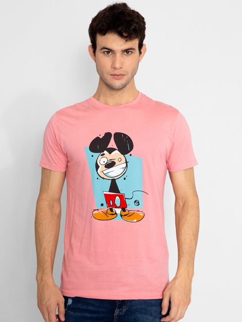 

Snitch Men Pink Printed Applique Slim Fit T-shirt