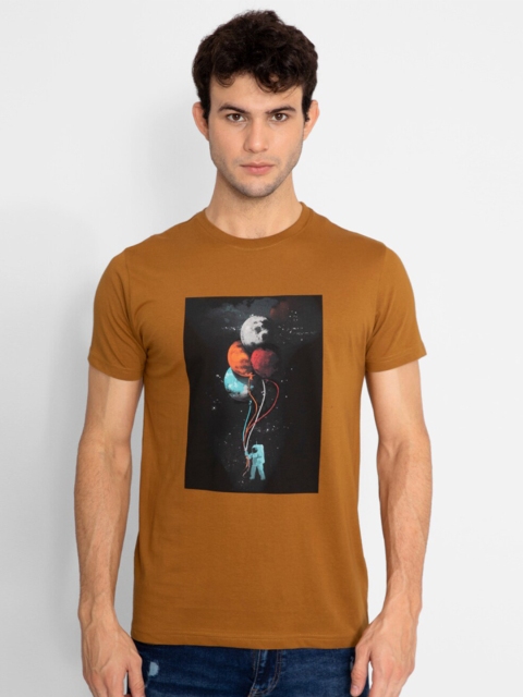 

Snitch Men Mustard Yellow Printed Slim Fit T-shirt