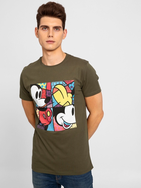 

Snitch Men Olive Green Printed Applique Slim Fit T-shirt