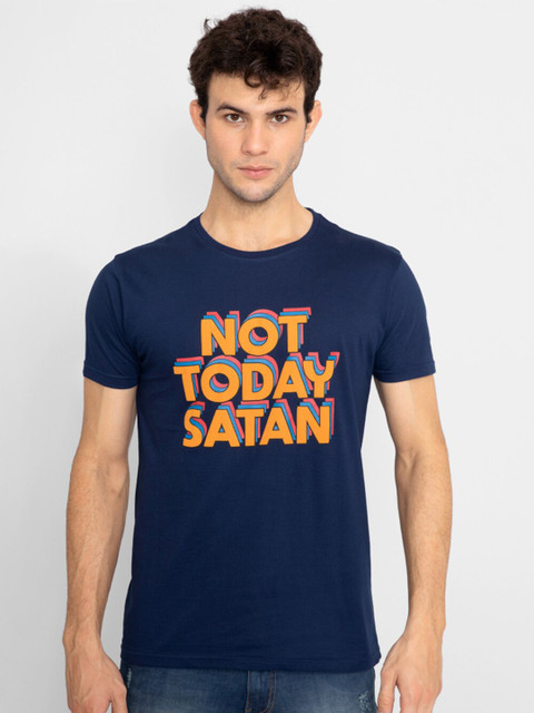

Snitch Men Blue Typography Printed Applique Slim Fit T-shirt
