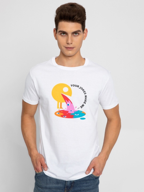 

Snitch Men White Printed Applique Slim Fit T-shirt