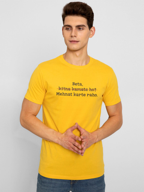 

Snitch Men Yellow Typography Printed Slim Fit T-shirt