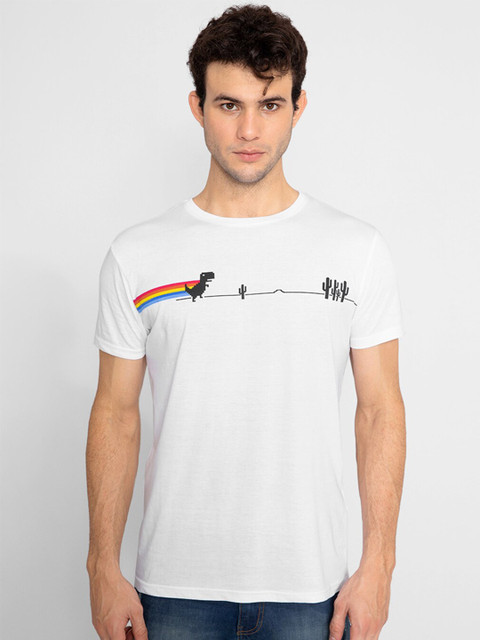 

Snitch Men White Applique Slim Fit T-shirt