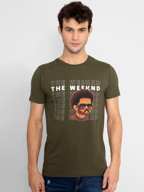 

Snitch Men Olive Green Typography Printed Slim Fit T-shirt