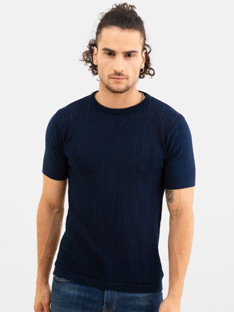 

Snitch Men Blue Applique Slim Fit T-shirt