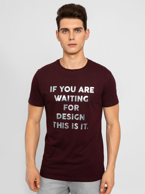 

Snitch Men Maroon Typography Printed Applique Slim Fit T-shirt