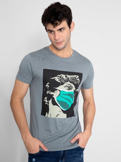 

Snitch Men Grey Printed Slim Fit T-shirt