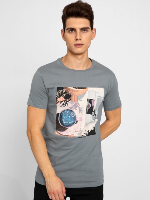 

Snitch Men Grey Printed Slim Fit T-shirt