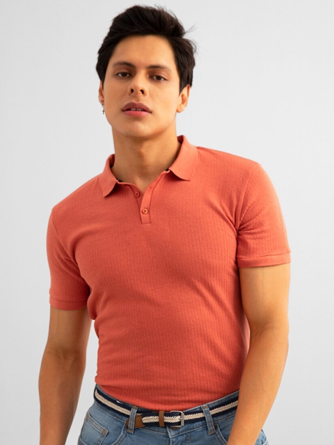 

Snitch Men Red Polo Collar Slim Fit T-shirt