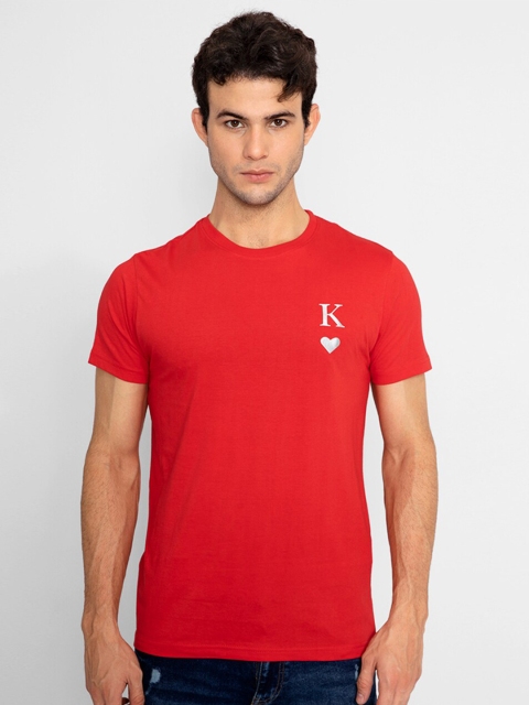 

Snitch Men Red Applique Slim Fit T-shirt