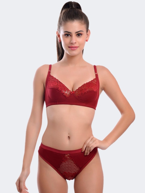 

Fleurt Women Maroon Self-Design Lace Lingerie Set Fleurt-L.Set-399-MR-30