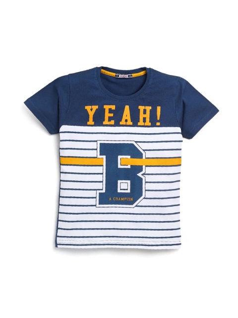 

Hopscotch Boys Navy Blue & White Typography Printed Polo Collar T-shirt