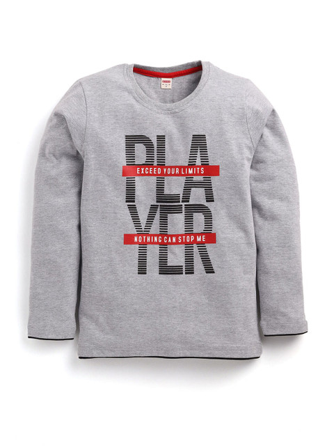 

Hopscotch Boys Grey Printed Applique T-shirt