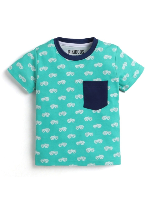 

Hopscotch Boys Sea Green Printed T-shirt