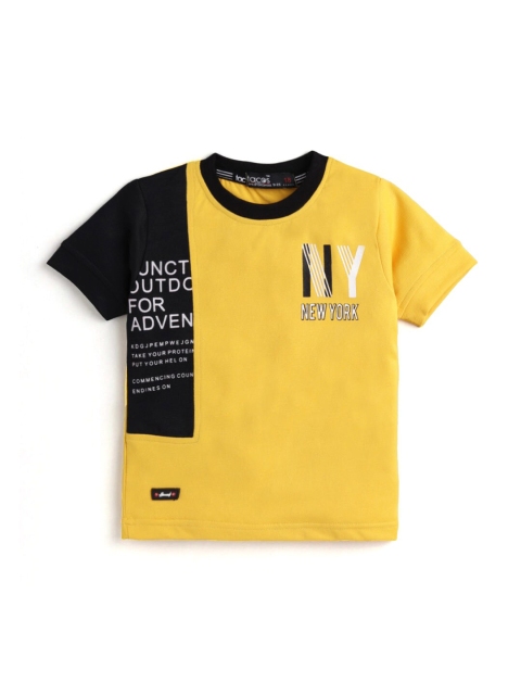 

Hopscotch Boys Mustard Yellow & Black Colourblocked T-shirt