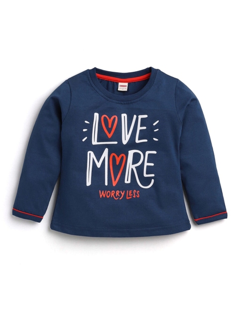 

Hopscotch Girls Navy Blue Printed Cotton T-shirt