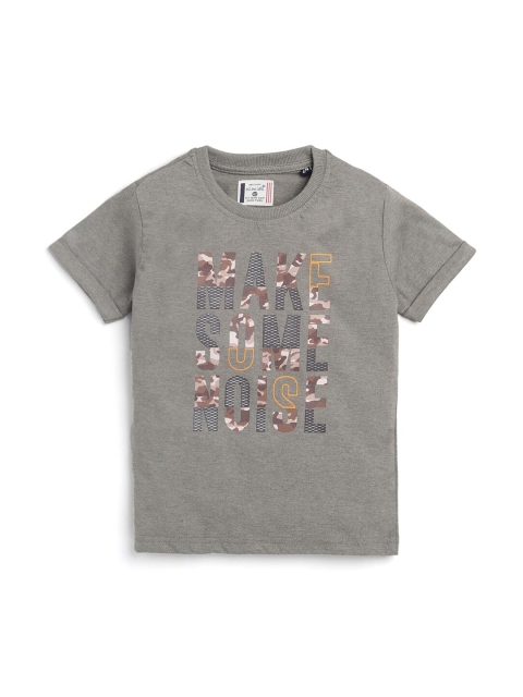

Hopscotch Boys Olive Green Typography Printed Drop-Shoulder Sleeves Applique T-shirt