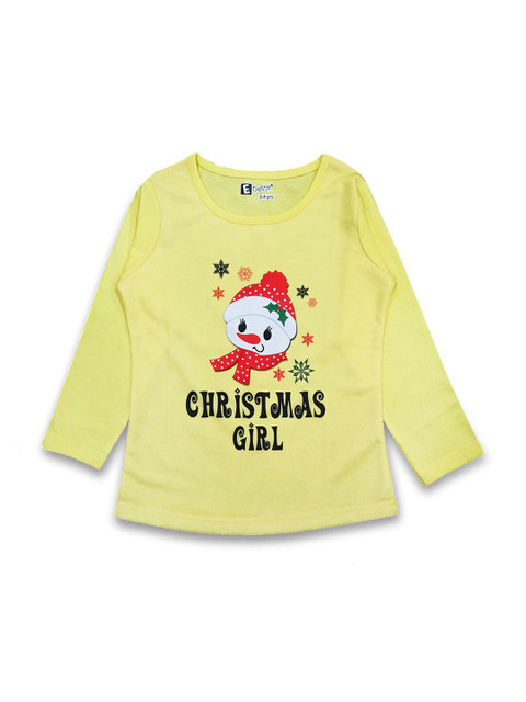 

Hopscotch Girls Yellow & Red Typography Printed T-shirt