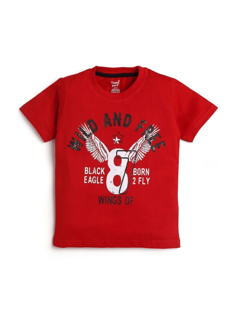 

Hopscotch Boys Red Relaxed Fit Typography Printed Cotton T-shirt