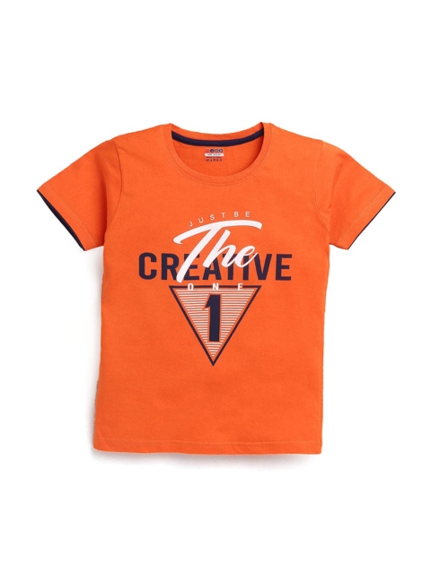 

Hopscotch Boys Orange Typography Printed T-shirt