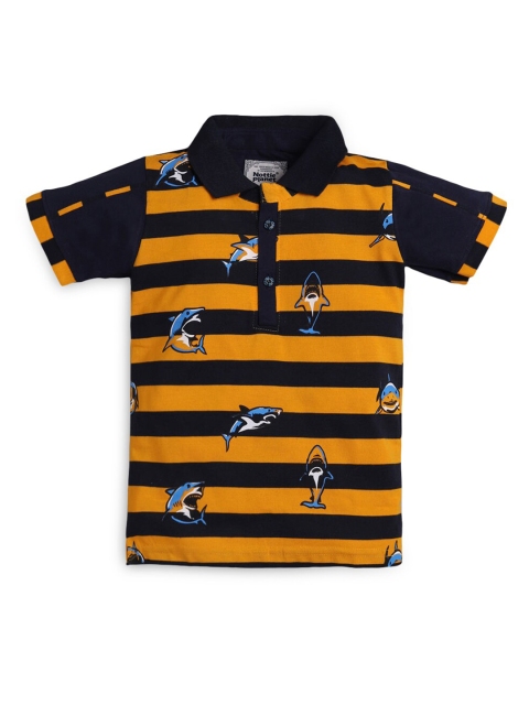 

Hopscotch Boys Yellow & Black Striped Polo Collar Cotton T-shirt