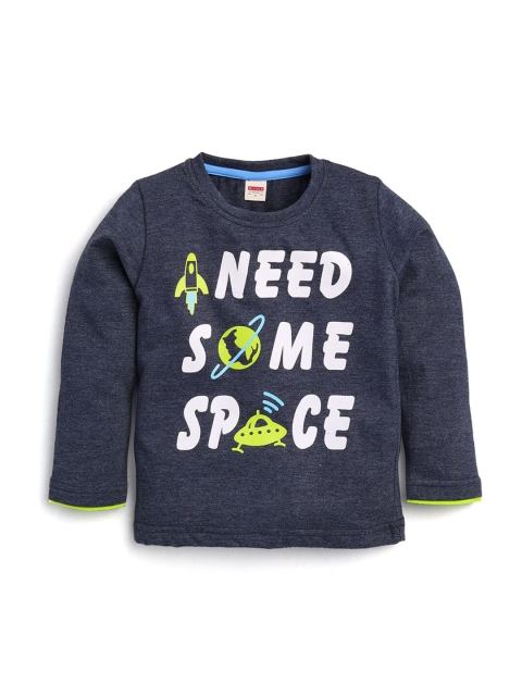 

Hopscotch Boys Navy Blue Typography Printed T-shirt