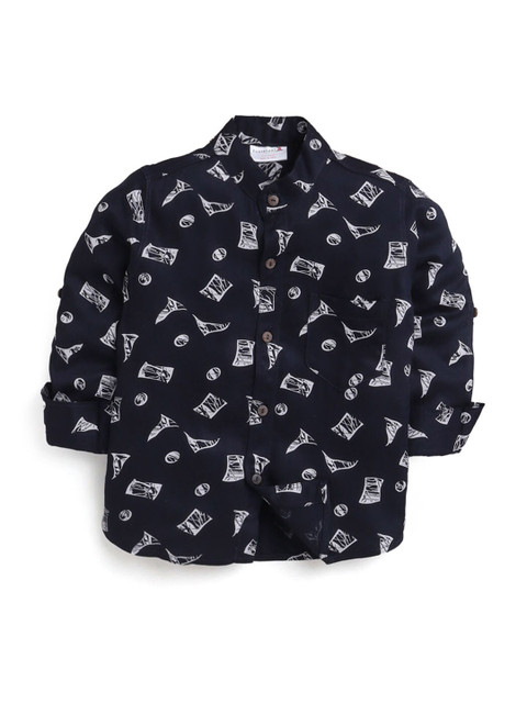 

Hopscotch Boys Navy Blue Printed Casual Shirt