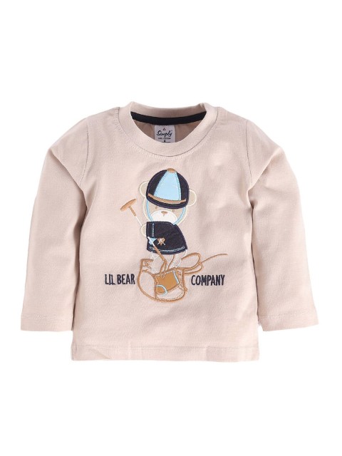 

Hopscotch Boys Cream-Coloured Printed Extended Sleeves Monochrome T-shirt