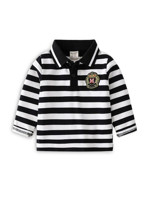 

Hopscotch Boys Black Striped Polo Collar Applique T-shirt
