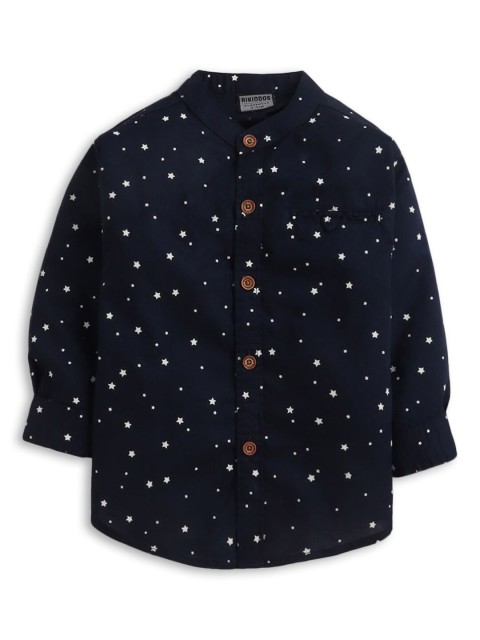 

Hopscotch Boys Navy Blue Regular Fit Printed Cotton Casual Shirt