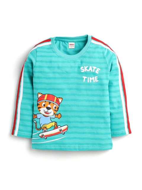 

Hopscotch Boys Green Printed Cotton T-shirt