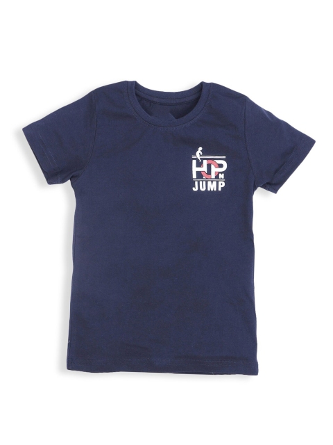 

Hopscotch Boys Navy Blue Typography Printed T-shirt