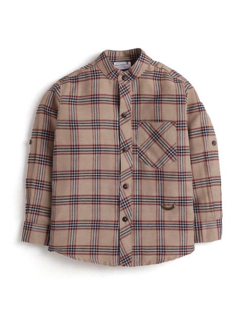 

Hopscotch Boys Beige Tartan Checks Checked Casual Shirt