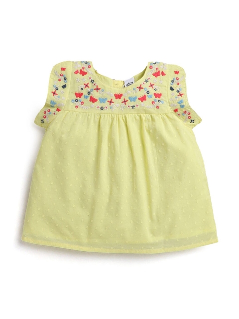 

Hopscotch Girls Yellow Embellished Embroidered Pure Cotton Top