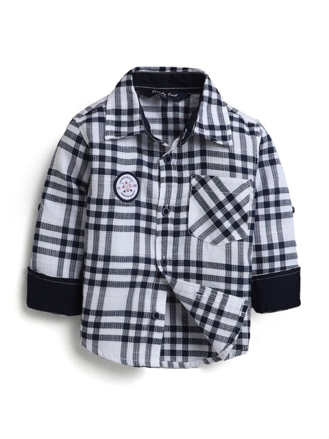 

Hopscotch Boys Navy Blue Checked Cotton Casual Shirt
