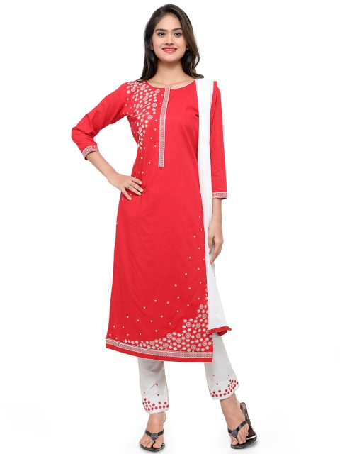 

Kvsfab Red & White Cotton Embroidered Unstitched Dress Material