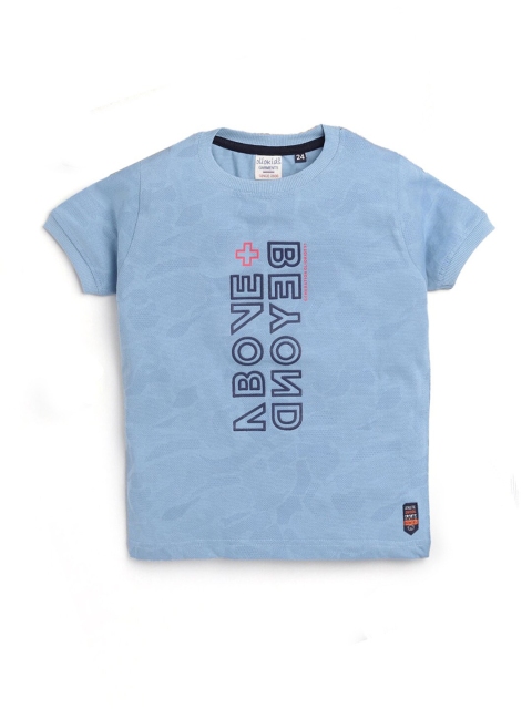 

Hopscotch Boys Blue Typography Printed Cotton T-shirt