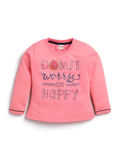 

Hopscotch Girls Pink Typography Printed T-shirt