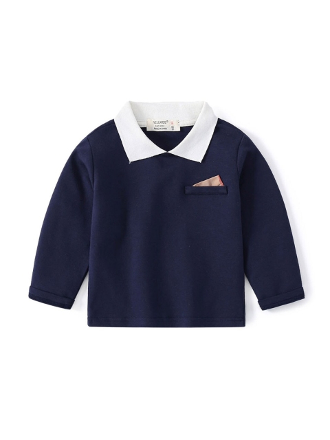 

Hopscotch Boys Navy Blue Solid Cotton Polo Collar T-shirt