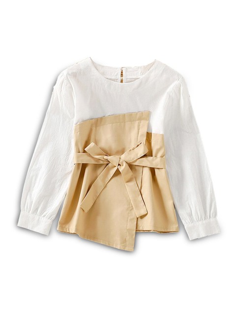 

Hopscotch Girls White & Beige Colourblocked Pure Cotton Top
