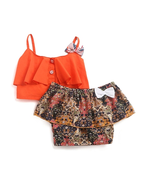 

Hopscotch Women Pack of 2 Orange & Brown Crop Tops