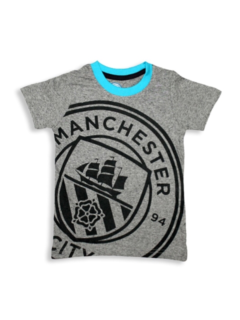 

Hopscotch Boys Grey Printed V-Neck Applique T-shirt