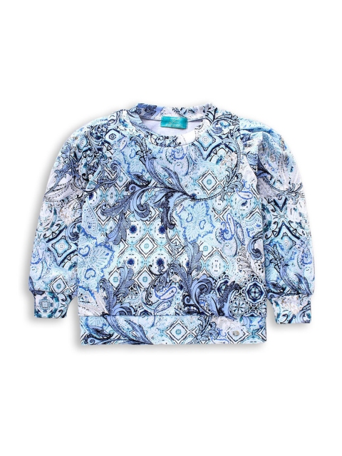 

Hopscotch Girls Blue Floral Printed Applique T-shirt