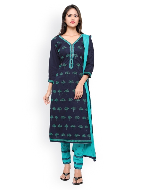 

Kvsfab Blue Embroidered Cotton Unstitched Dress Material