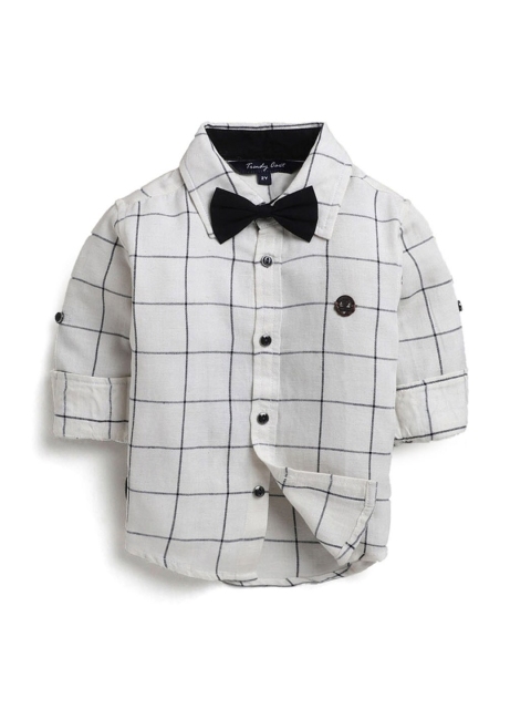 

Hopscotch Boys White Windowpane Checks Checked Casual Shirt