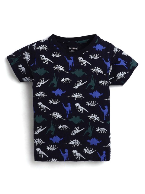 

Hopscotch Boys Navy Blue Printed V-Neck Tropical T-shirt