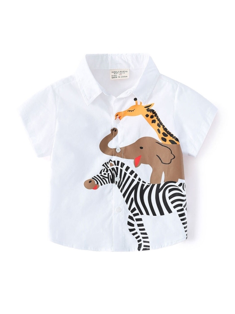 

Hopscotch Boys White Printed Casual Shirt