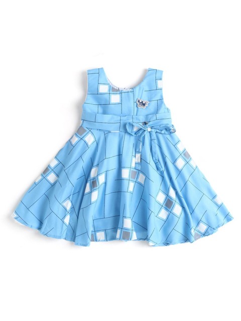 

Hopscotch Blue & White Geometric Printed Fit and Flare Dress