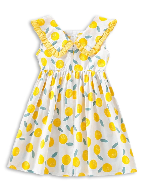 

Hopscotch Girls White & Yellow Fruit Print A-Line Dress