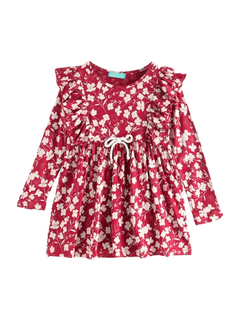 

Hopscotch Girls Maroon & Off-White Floral Ruffled Fit & Flare Dress